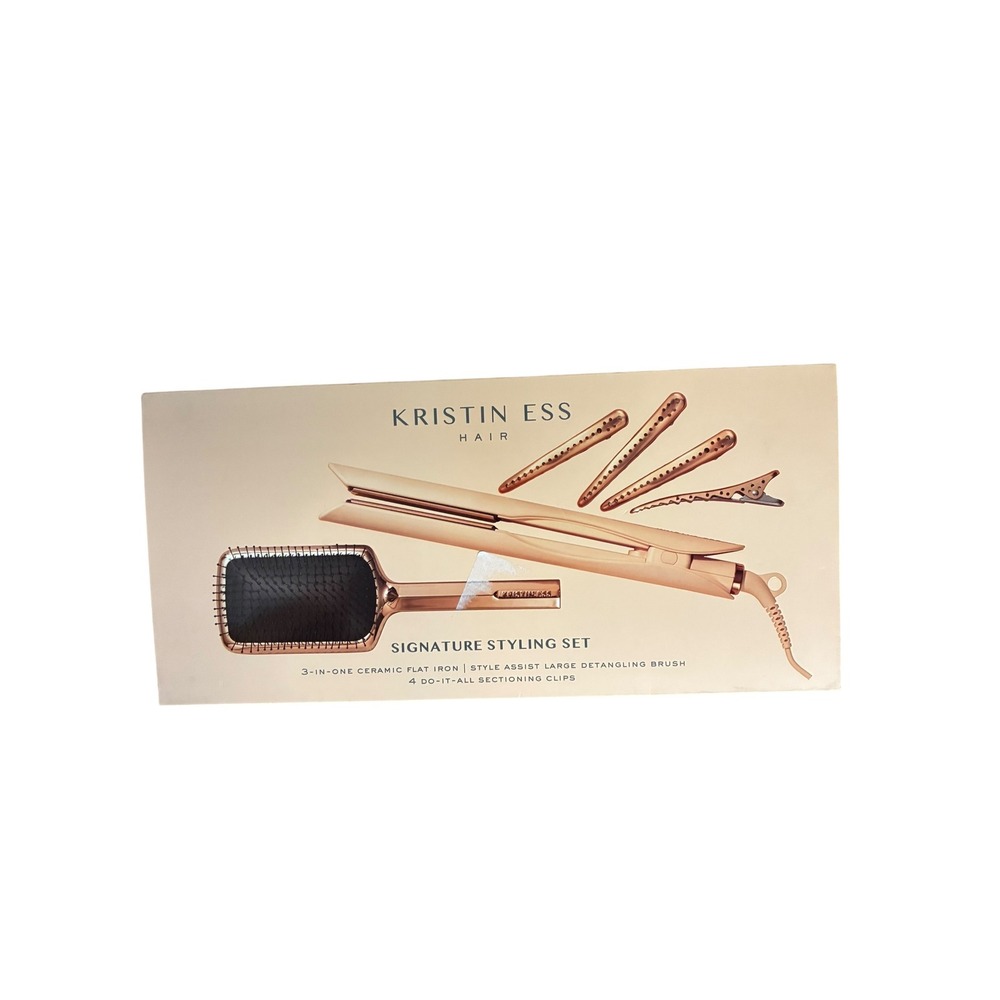 Kristin Ess Hair Signature Styling Set 3-in-1 Ceramic Flat Iron + Brush Clips